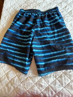 Nike Men's Black and Blue Striped Athletic Shorts